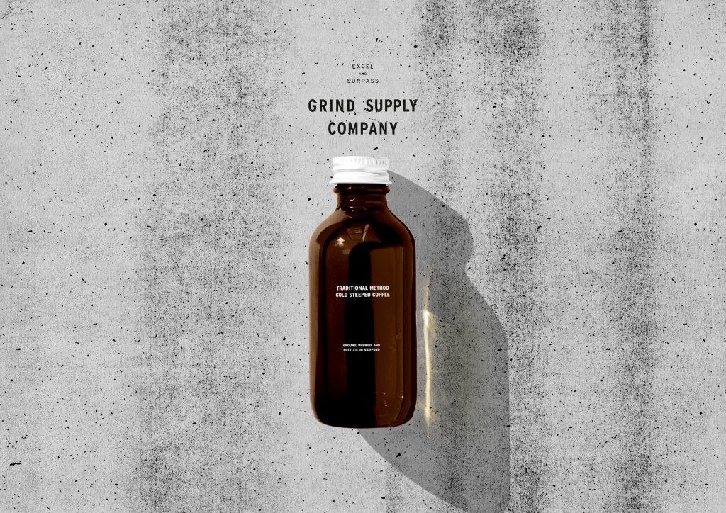 A brown bottle with text printed on the surface saying cold brew coffee from bideford